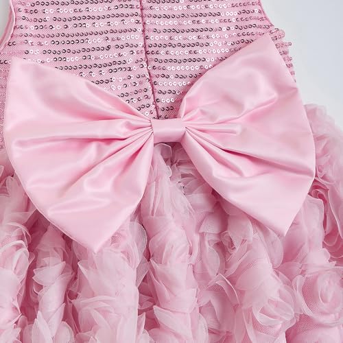 Hopscotch Girls Pink Sleeveless Sequinned Floral Party Dress with Headband for Age (12-24 Months)