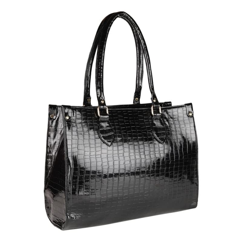 MINI WESST Women's Solid Black Synthetic Leather Tote Bag for Office, College and Party (MWTB009BL)