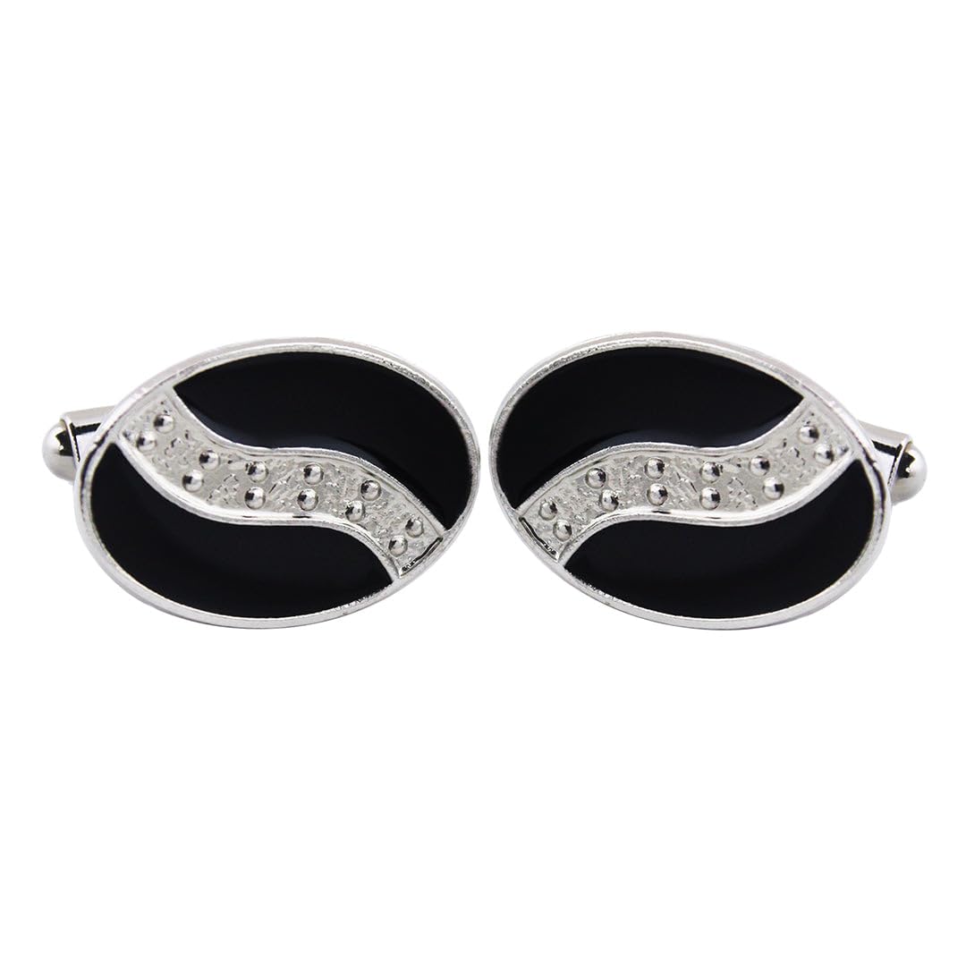 Kavove Enametal Oval Black Color Cufflinks for Men