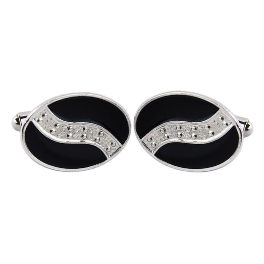 Kavove Enametal Oval Black Color Cufflinks for Men