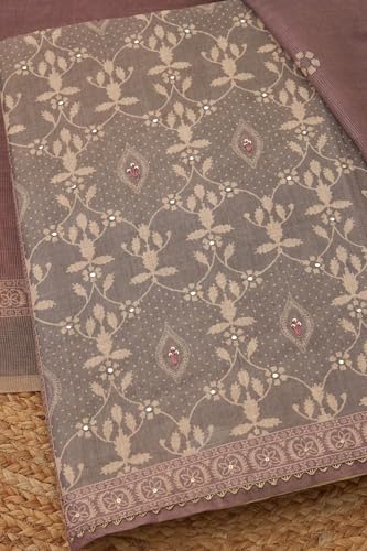 Soch Womens Grey Linen Shimmer Ethnic Motifs Unstitch Dress Material With Faux Mirror