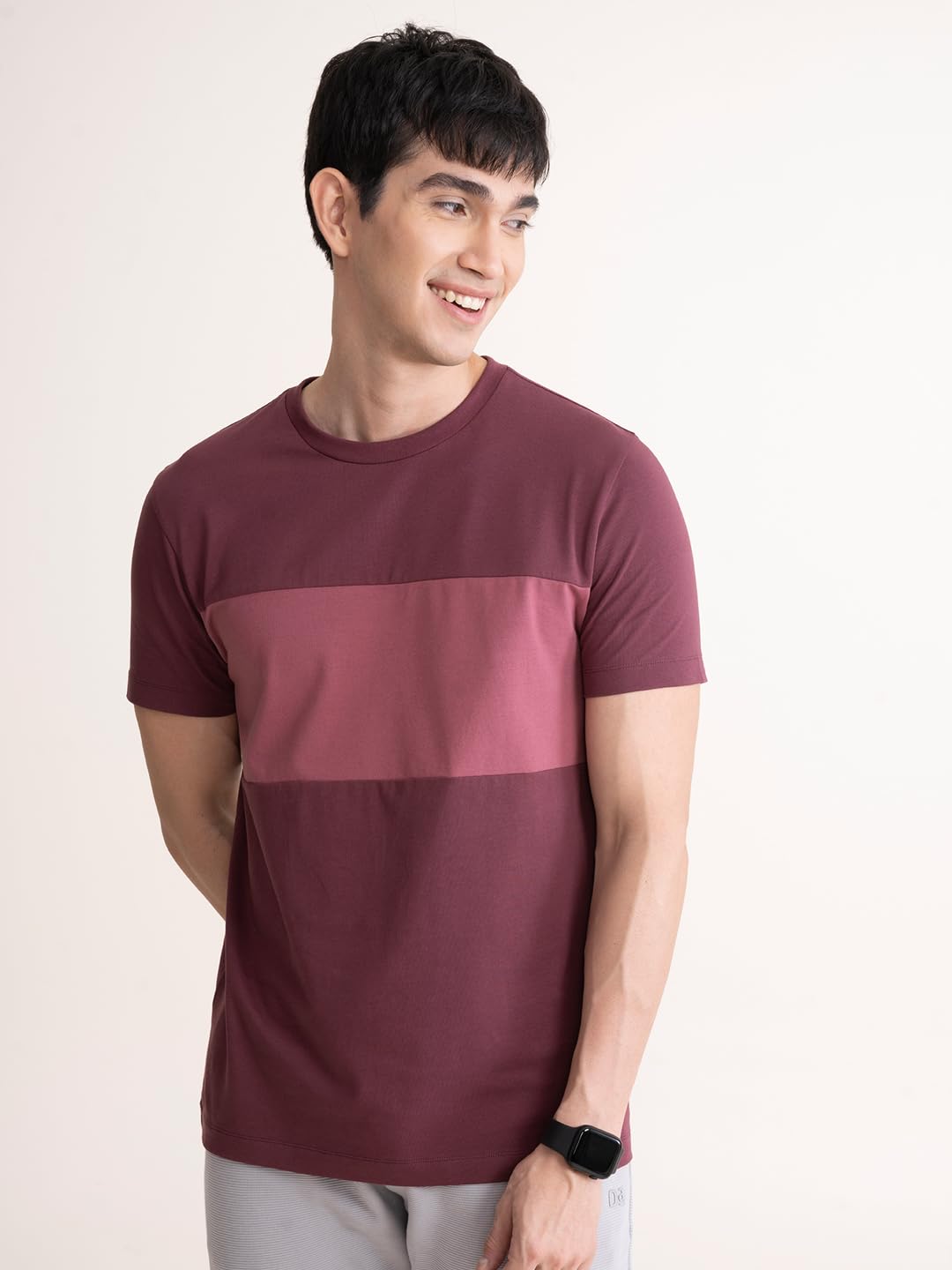 DAMENSCH Men’s Fluid Casual Solid Monochrome Elemental Tees- Mineral Maroon- Large