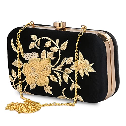 For The Beautiful You Black Embroidered Women's Clutch (610)