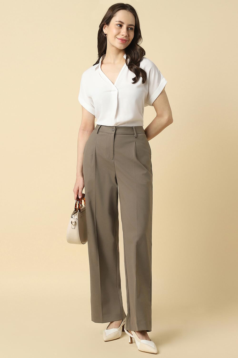 Allen Solly Women's Regular Casual Pants (AHTPWPZP982645_Brown