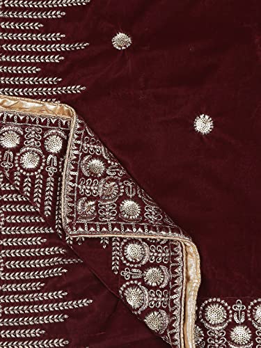 DUPATTA BAZAAR Women's Embroidered Maroon Velvet Dupatta, free size
