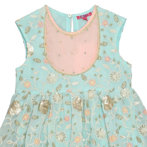 BIBA Girls SOLID; EMBROIDRED GATHERED KID(KWROYAL GARDEN5864_AQUA BLUE_7)