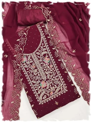 Leeli Peeri Designer Women's Georgette Embroidery Work Unstitched Salwar Suit Dress Material