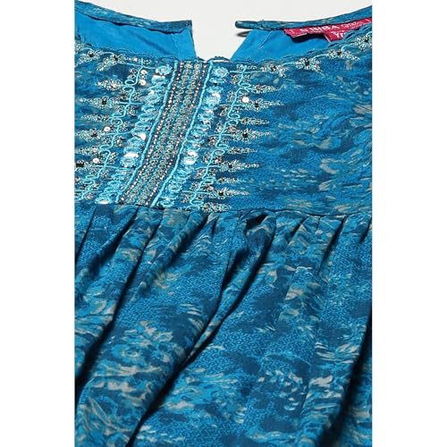 BIBA GIRL PRINTED FLARED KID(KW4948_TEAL BLUE_9)