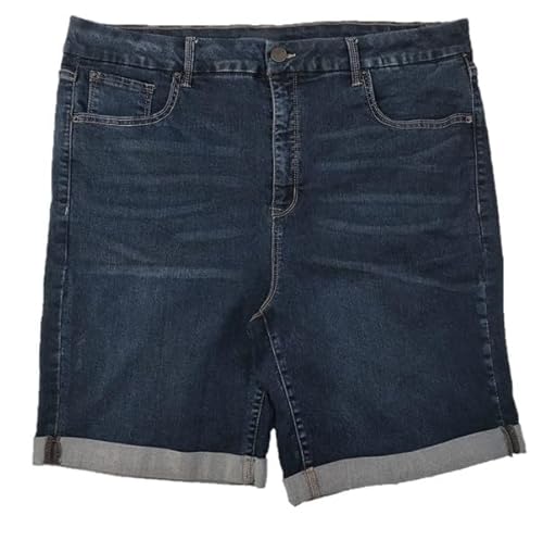 Happening Plus Size Women Slim FIT Stretchable Denim Shorts (Bermuda) with Folded Bottom - HIGH Rise - Faded Dark Blue Color - Waist Size (S) 28" to (9XL) 50" inches (in, Alpha, S, Faded Dark Blue)