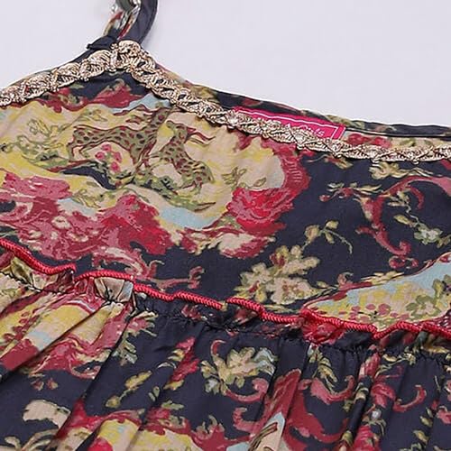 BIBA Girls Rayon Tiered Printed Suit Set (KW5027EAW22BLU_Blue