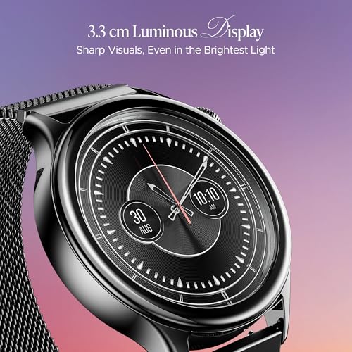 boAt Enigma Daze Women's Luxury Smart Watch w/ 1.3”(3.3cm) AuraVue Display w/ 20% Higher Brightness, Emergency SOS, Female Wellness Tracking, BT Calling, smart Watch for Women Latest (Elegant Black)
