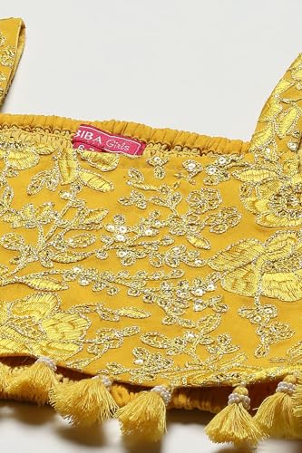 BIBA Girls SOLID; EMBROIDRED SHORT_KURTA KID(KW5444_YELLOW_5)