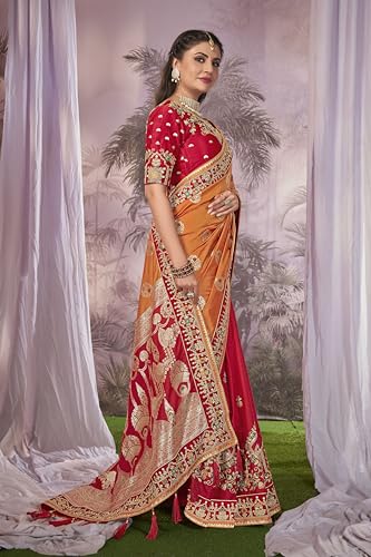 MANOHARI Banarasi Silk Woven Saree With Heavy Embroidery Blouse Piece_Mn1873-1 - Women, Yellow