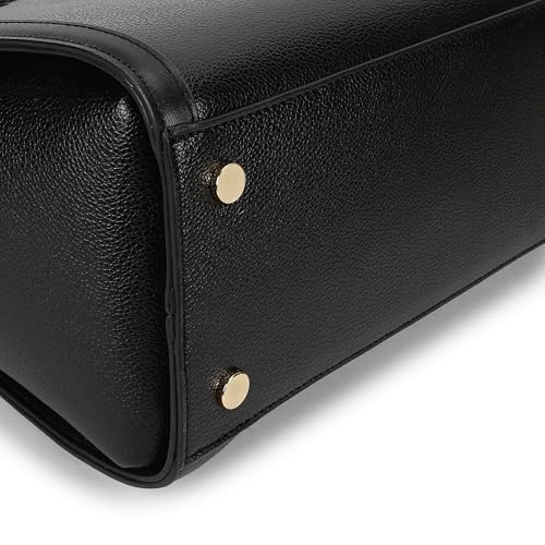 Fastrack Black Core Satchel | Women’s Faux-Leather Handbag in Black | 2 Compartments, Zipper Pockets, External Pocket & Detachable Strap | Gold Hardware