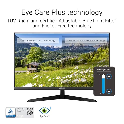 ASUS Eye Care Monitor 27" 4K (VY27UQ) - UHD (3840 x 2160), IPS, HDR10, Adaptive Sync, Eye Care Plus, Display Port, HDMI, Speaker, DisplayWidget, Blue Light Filter, Flicker Free, Warranty 3