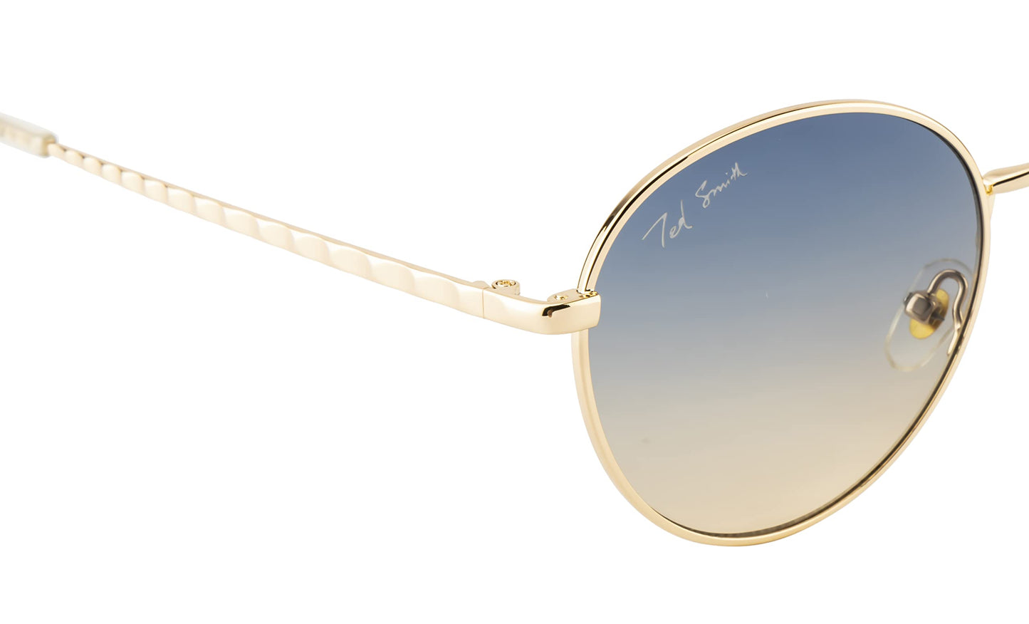 Ted Smith Men's Women's UV Protection Blue Yellow Graded Lens Gold Round Sunglasses