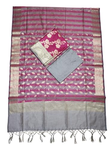 Ivikta Banarasi Silk Unstitched Salwar Suit Set with Dupatta for Women | Rajasthani Silk Dress Material (Dark Pink)