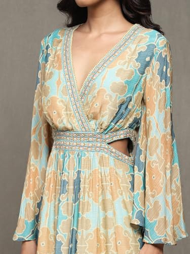 Ritu Kumar Aqua Blue Printed Long Dress