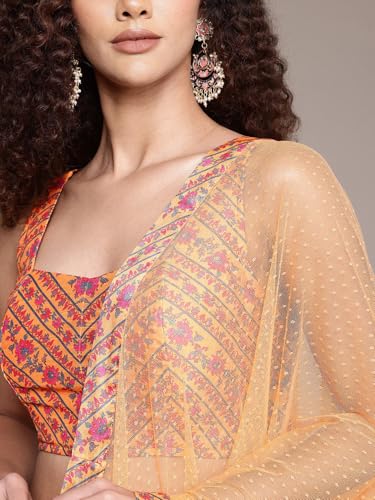 Aarke Ritu Kumar Yellow Fern Square Neck Blouse With Lehanga And Dupatta