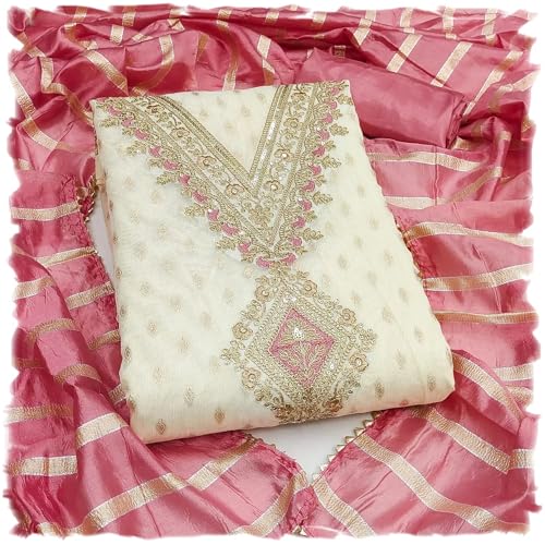 Leeli Peeri Designer Women's Simmer Silk Embroidery Work Unstitched Salwar Suit Dress Material