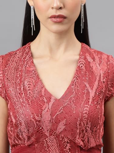 Latin Quarters Women Rose Cap Sleeve V-Neck Women A-Line Dress_M