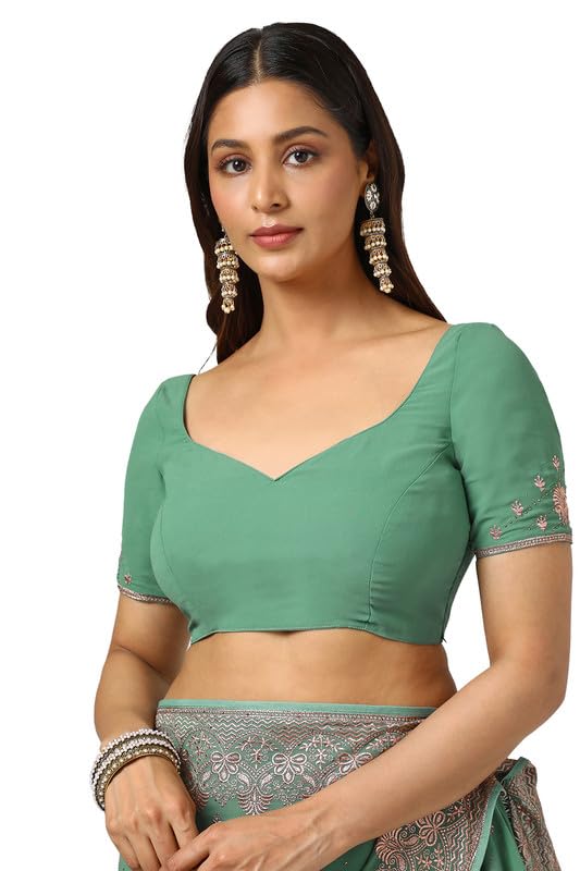 Soch Womens Light Green Georgette Embroidered Saree With Stone Work