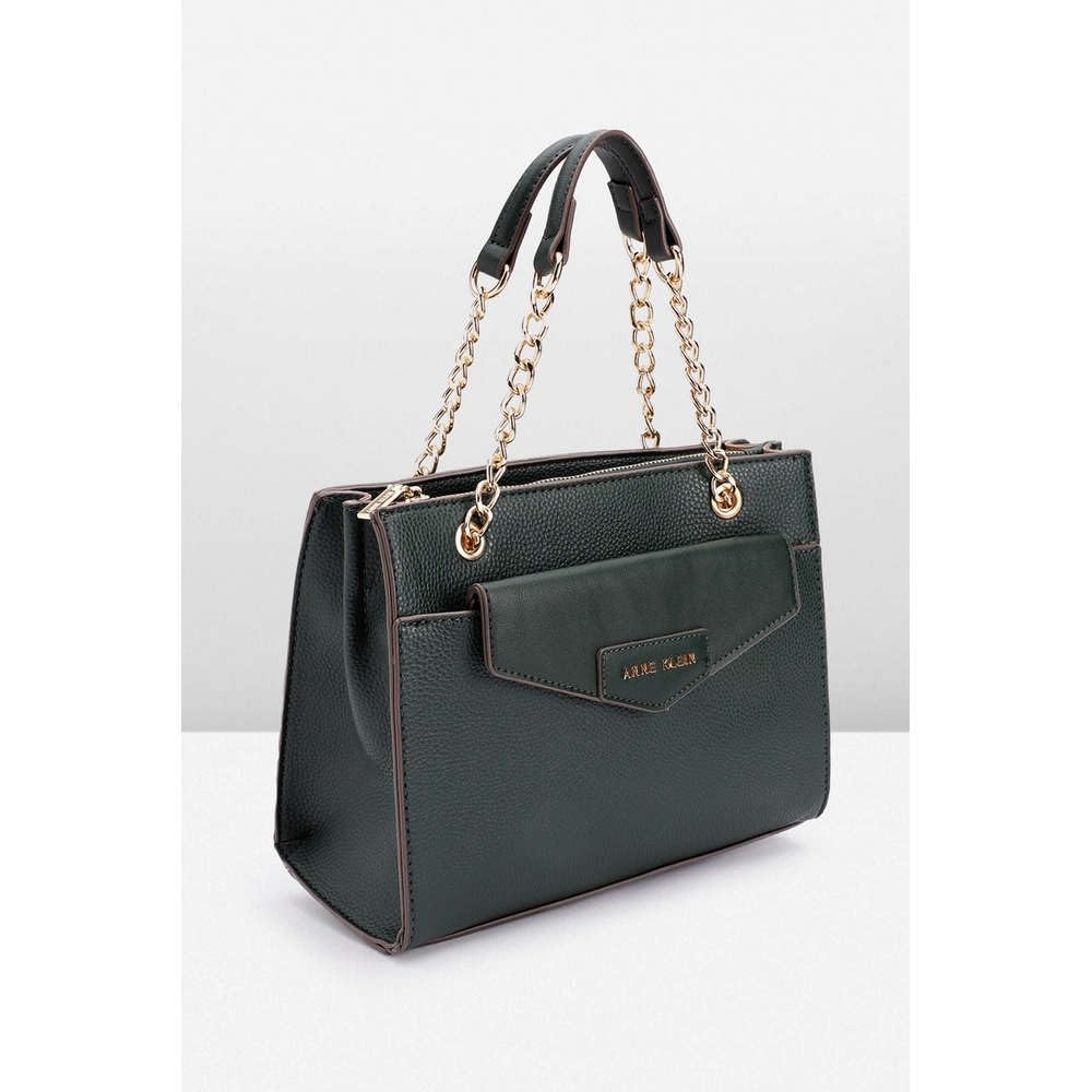 Anne Klein Faux Leather Zipper Closure Women's Satchel Bag (Green, XL)