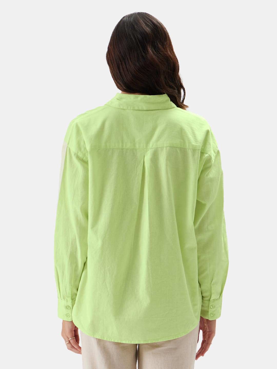 The Souled Store Solids: Lime Women and Girls Loose fit Full Sleeve Cotton and Linen Yellow Color Women Boyfriend Shirts