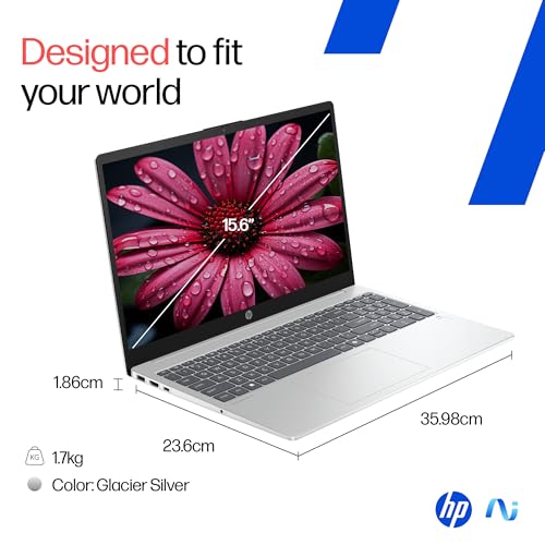 HP OmniBook 3 AMD Ryzen AI 5 330 Next Gen AI Laptop, (24GB DDR5, 1TB SSD), Anti-Glare,15.6''/39.6cm FHD, Win11,Office24, Silver,1.7kg, FHD Camera with Shutter, Fingerprint Reador, Backlit KB fn0074AU