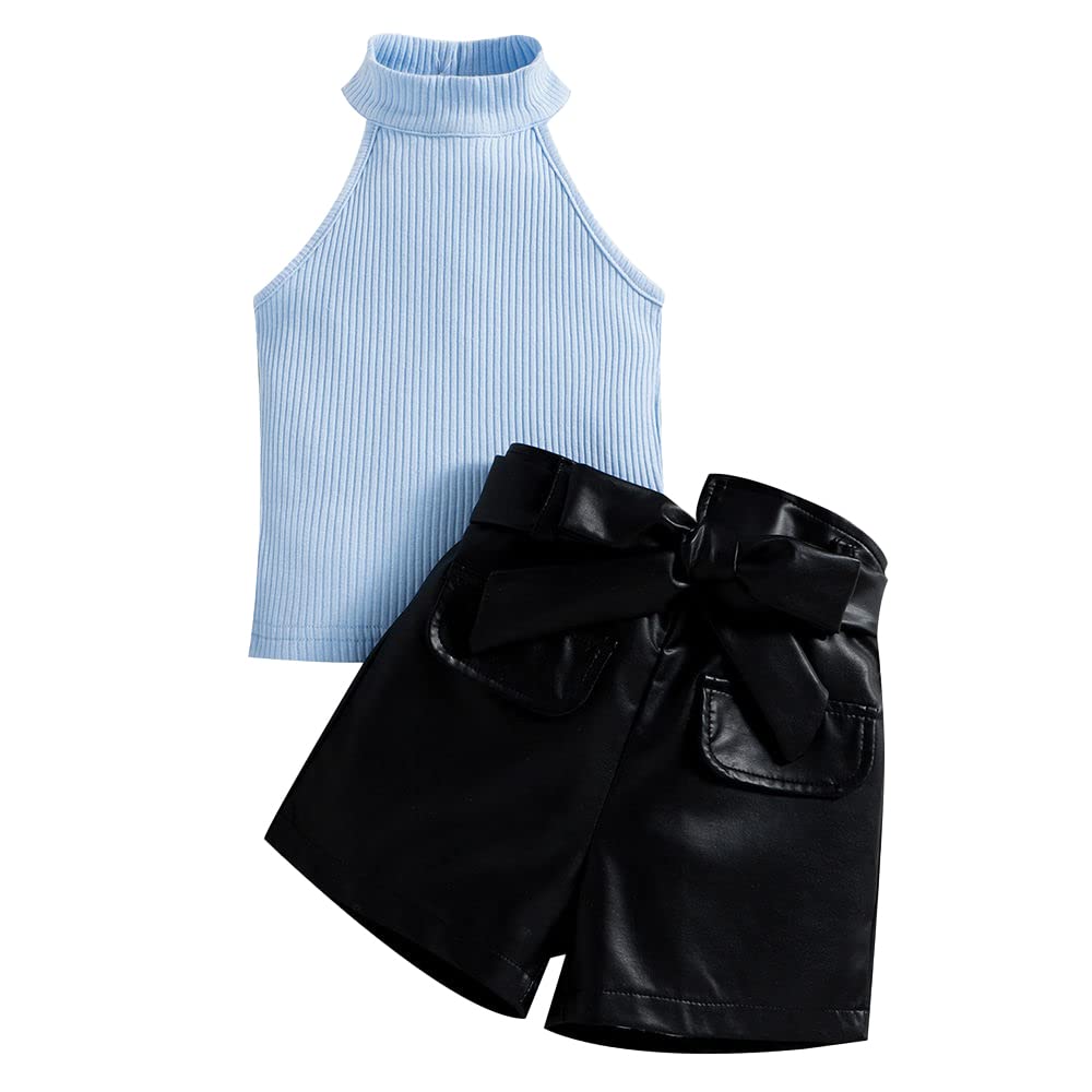 Hopscotch Girls Polyester Solid Slim Fit Blouse and Shorts Set in Blue Color For Ages 4-5 Years (LJS-4105792)