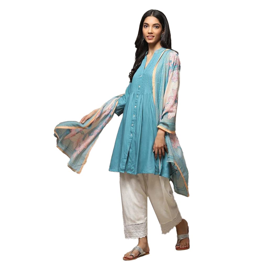 BIBA WOMEN SOLID RELAXED SALWAR KURTA DUPATTA(SKDLOUNGE I8525_TURQUOISE_34)