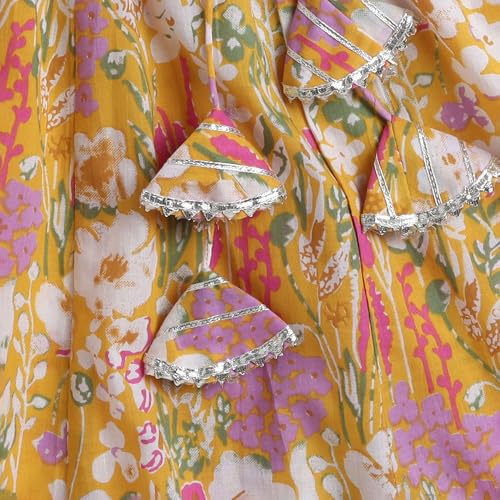 Hopscotch Girls Short Sleeves Yellow 3-Pc Floral Lehenga Set For Age (9-10 Years)