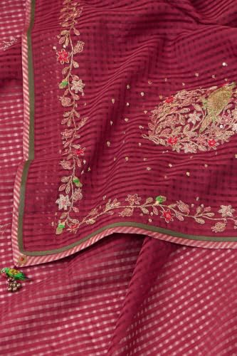 Taneira Dark Red Pure Silk Cotton Embroidered SareeWith Unstitched Blouse(SACP14AD5826-Dark Red)