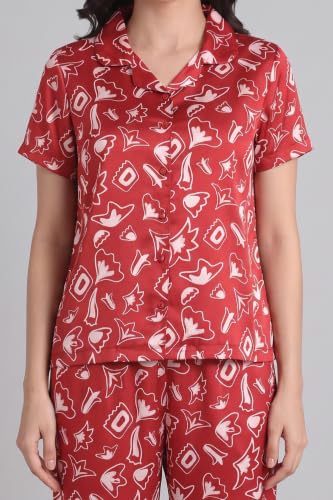 Zivame Satin Pyjama Set - Barbados Cherry, 2XL