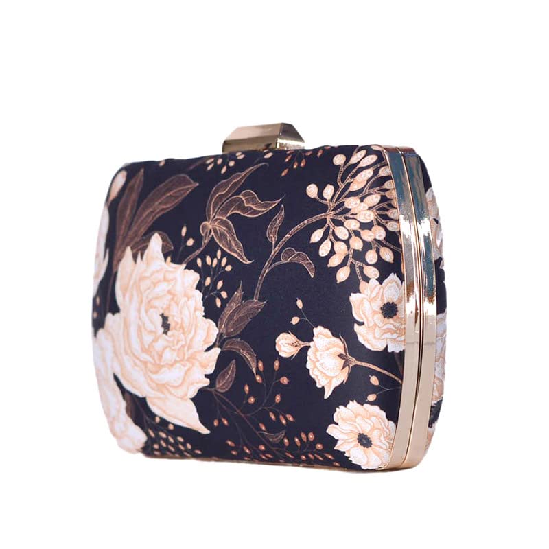 Artklim Printed Floral Clutch On Nevy Blue Background