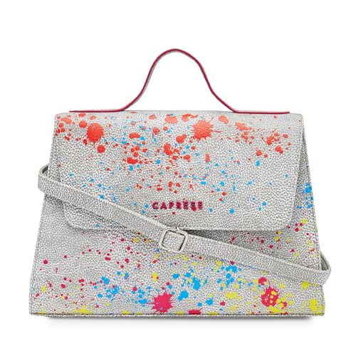 Caprese Splash Satchel Bag, Small | Stylish Printed Handbag for Women with Adjustable & Detachable Sling Strap | Magnetic Snap & Zipper Closure | Ideal for Office & Daily Use (Beige)