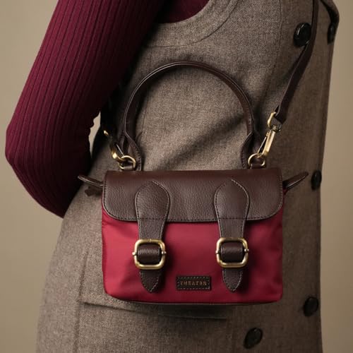 Theater Explorer Tweed Maroon Crossbody Duffle Bag for Women | Structured Elegant Shoulder Bag |with Adjustable & Detachable Strap | Everyday Handbag for Casual & Work Use