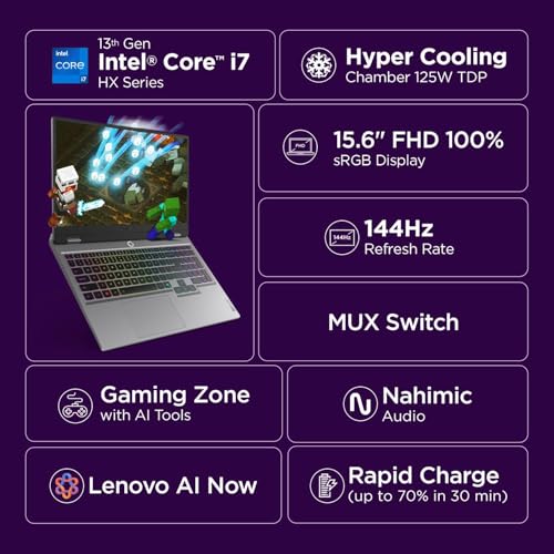 Lenovo LOQ, Intel Core i7 13th Gen 13700HX, NVIDIA RTX 5060 8GB, 16GB RAM, 1TB SSD, 15.6"(39.6cm), 144Hz, Windows 11, Office 2024, Grey, 2.4Kg, 83JE00U4IN, 572 AI Tops, 3 Mon. Game Pass Gaming Laptop