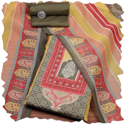 Biba Women Assorted Chanderi Blend Printed Embroidered Unstitched Suit Set_FREE SIZE