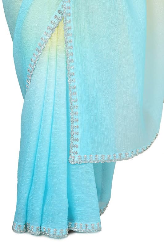 Soch Womens Yellow Tissue Ombre Saree With Stone Work