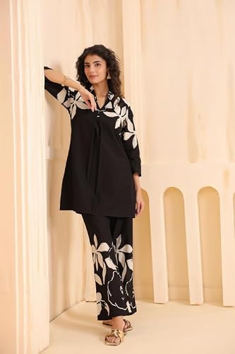 JISORA Women's Printed Cotton Co-ord Set 22CS3582-S Black S