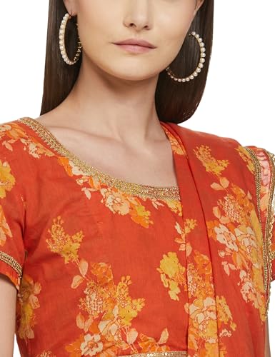 BIBA WOMEN PRINTED FLARED SALWAR KURTA DUPATTA(SKDPHULWARI7819_ORANGE_38)