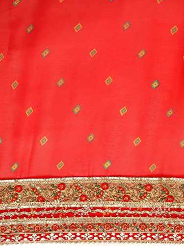Pandadi Saree Women's Georgeete Bandhani Saree With Unstiched Blouse Piece - Art Silk, Red