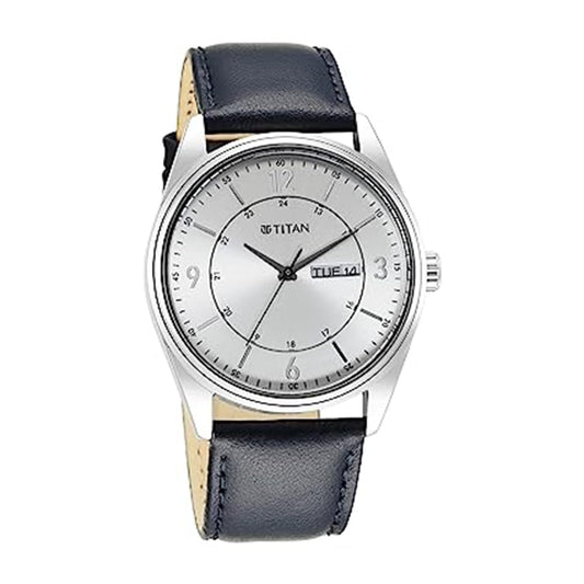 Titan Analog Watch for Men| Blue Color Watch| with Leather Strap | Round Dial | Elegant Look| Water Resistant