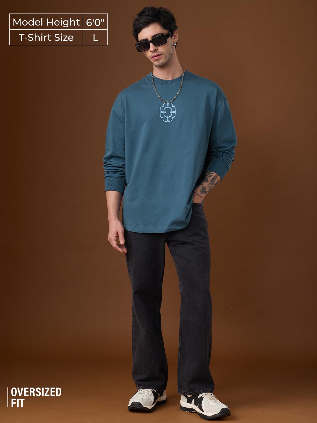 The Souled Store Demon Slayer: Tengen Men and Boys Long Sleeve Round Neck Blue Graphic Printed Drop Shoulder Casual Anime Streetwear Oversized T-Shirt