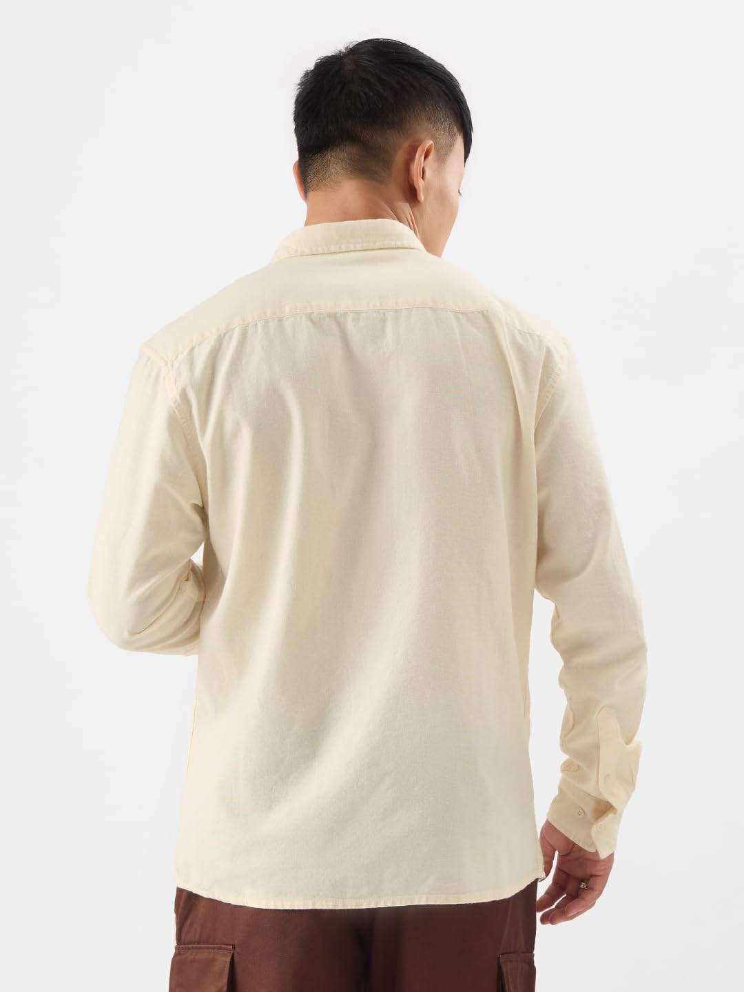The Souled Store Cotton Linen: Off-White Men and Boys Collared Neck Long Sleeve Regular Fit Cotton Linen Shirts Solid Shirts Casual Button-Down Full Sleeve Casual Workwear Fashionable Stylish