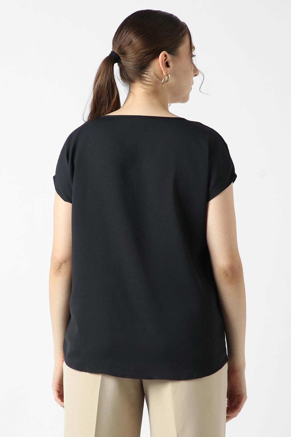 Women Black Solid Formal V Neck Top