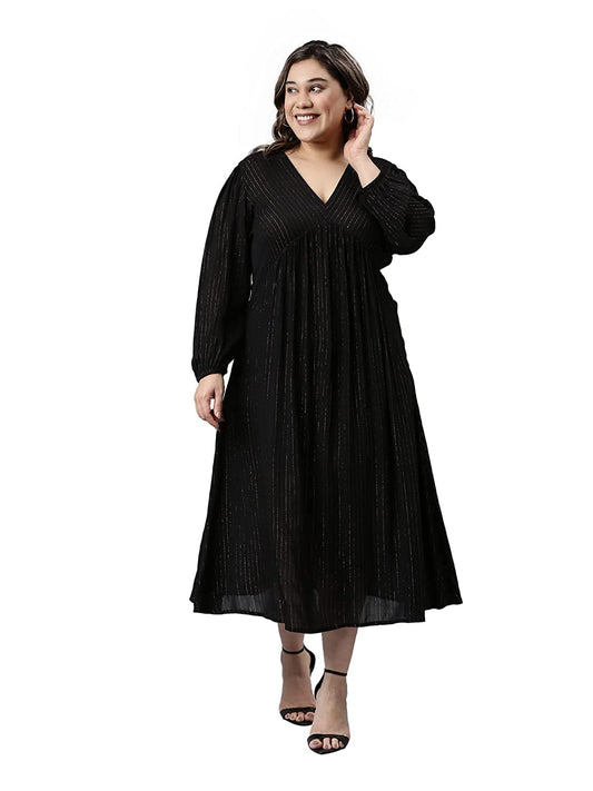 The Pink Moon Women's Maxi Plus Size Lurex Dress - (DRS_100_GOLDLX_Black_2XL)