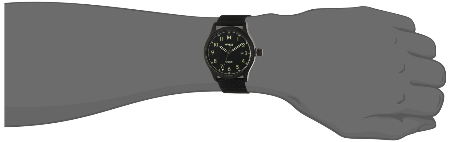 MVMT Field Ii Qtz Basic Calendar Black Round Dial Men's Watch|Black Nylon Material|Black Color Band - 28000363-D