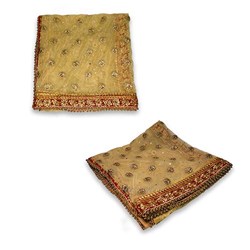 Vedic Vaani Embroidery Design Jai MATA Di | Maa Devi MATA Ki Net Chunri | Dupatta | Chunari | Chunnis Golden Color (1 Pcs)